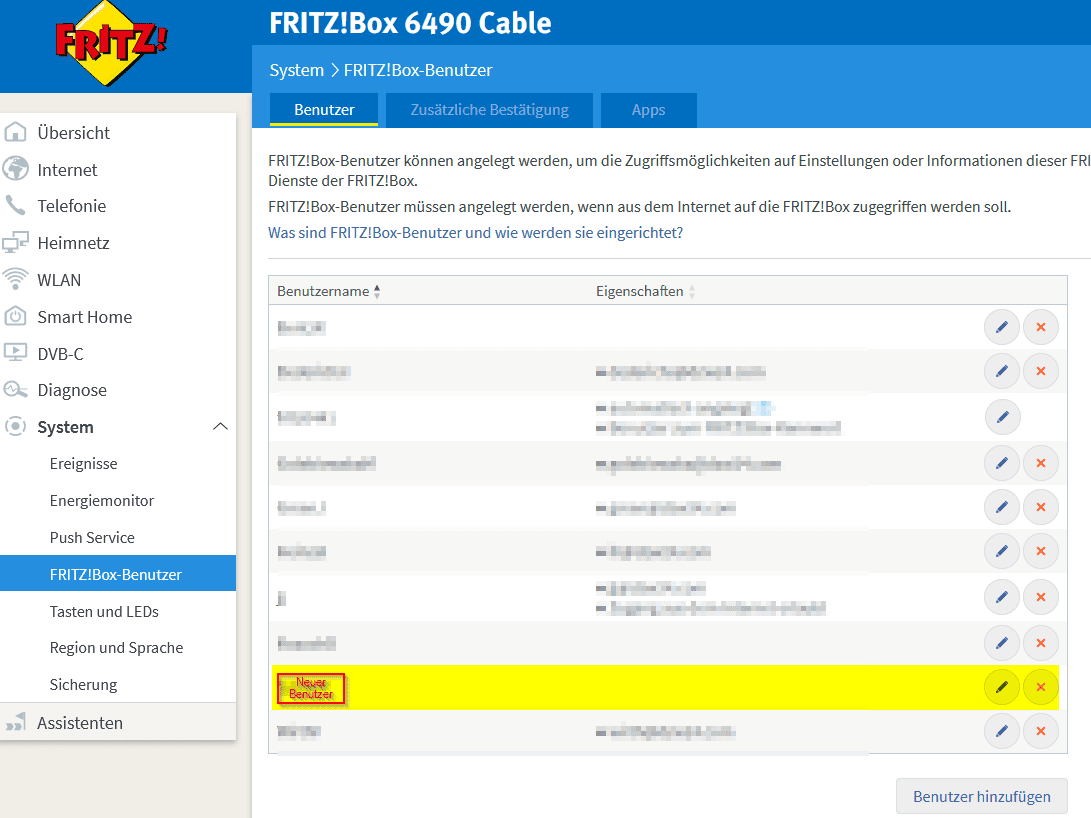 VPN User hinzugefügt FritzBox