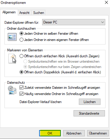 Windows: „Dieser PC“ im Explorer als Standard setzen
