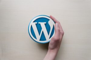 Wordpress Logo wird gehalten von einer Hand